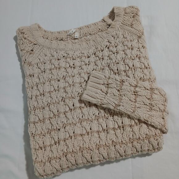 Willow & Clay M Cream Metallic Thread Long-Sleeved Raglan-Sleeved Cotton Sweater - Picture 4 of 16